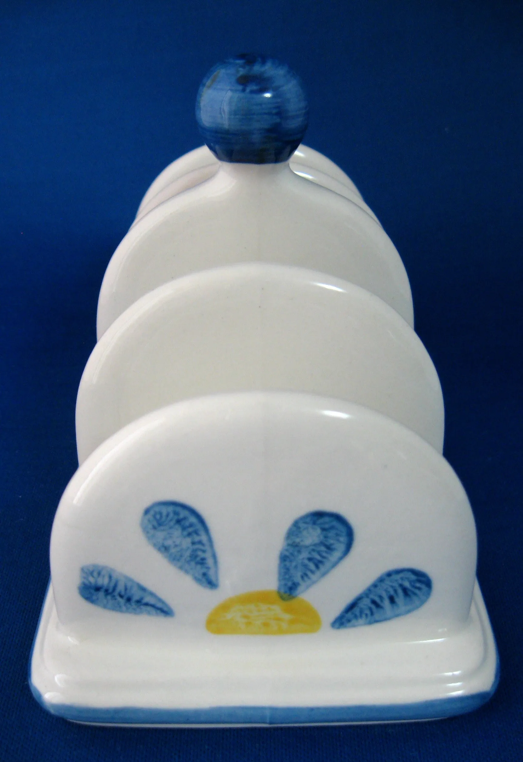 Toast Rack Daisy Retro 1960s Ceramic England 4 Slice Blue Yellow