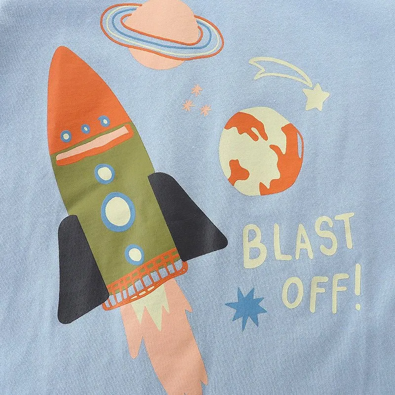 Toddler Boy's Blue T-shirt with Rocket Print