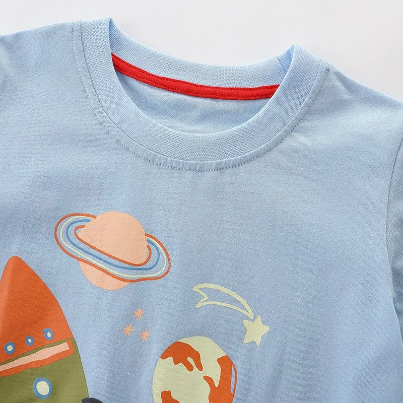 Toddler Boy's Blue T-shirt with Rocket Print