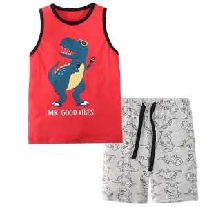 Toddler Boy's Dinosaur Print Singlet with Shorts Set