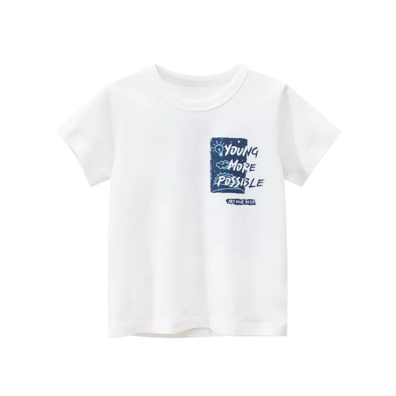 Toddler Boy's Letter Print Casual White T-shirt