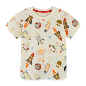 Toddler Boy's Rocket Print Short Sleeve T-shirt