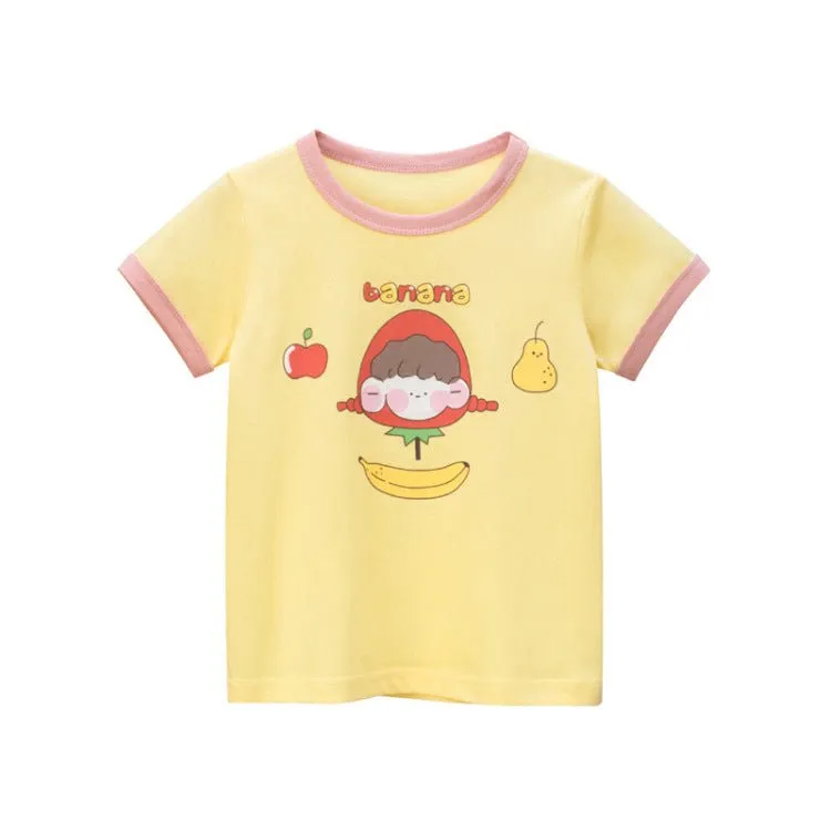 Toddler Girl's Fruit Print Yellow Short Sleeve T-shirt