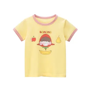 Toddler Girl's Fruit Print Yellow Short Sleeve T-shirt