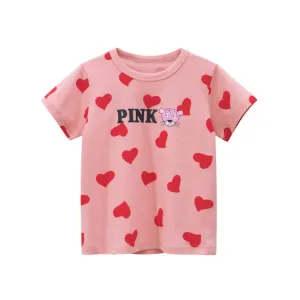 Toddler Girl's Pink Heart Print Short Sleeve T-shirt