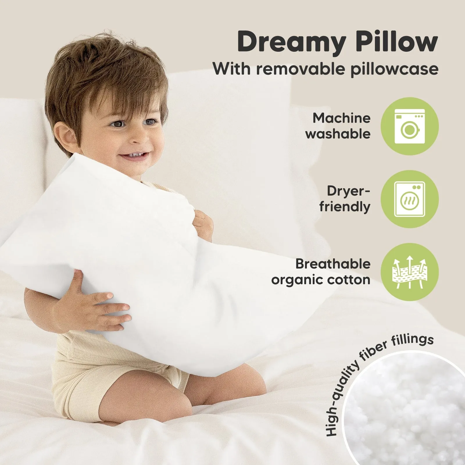 Toddler Pillow with Pillowcase (Sage)