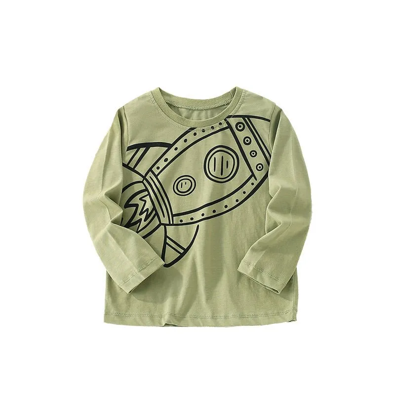 Toddler/Kid Boy Rocket Ship Casual Long Sleeve Shirt