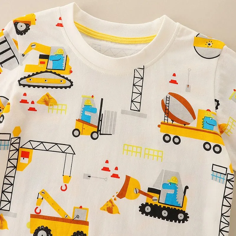 Toddler/Kid Boy's Allover Vehicle Print Short Sleeve T-shirt