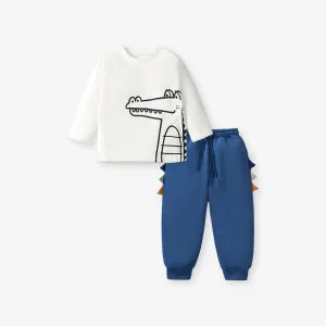 Toddler/Kid Boy's Cartoon Croc Print Design Tee with Pants Set