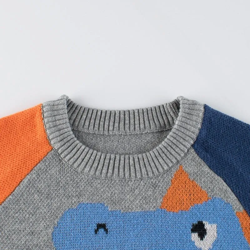 Toddler/Kid Boy's Cartoon Dinosaur Design Gray Sweater