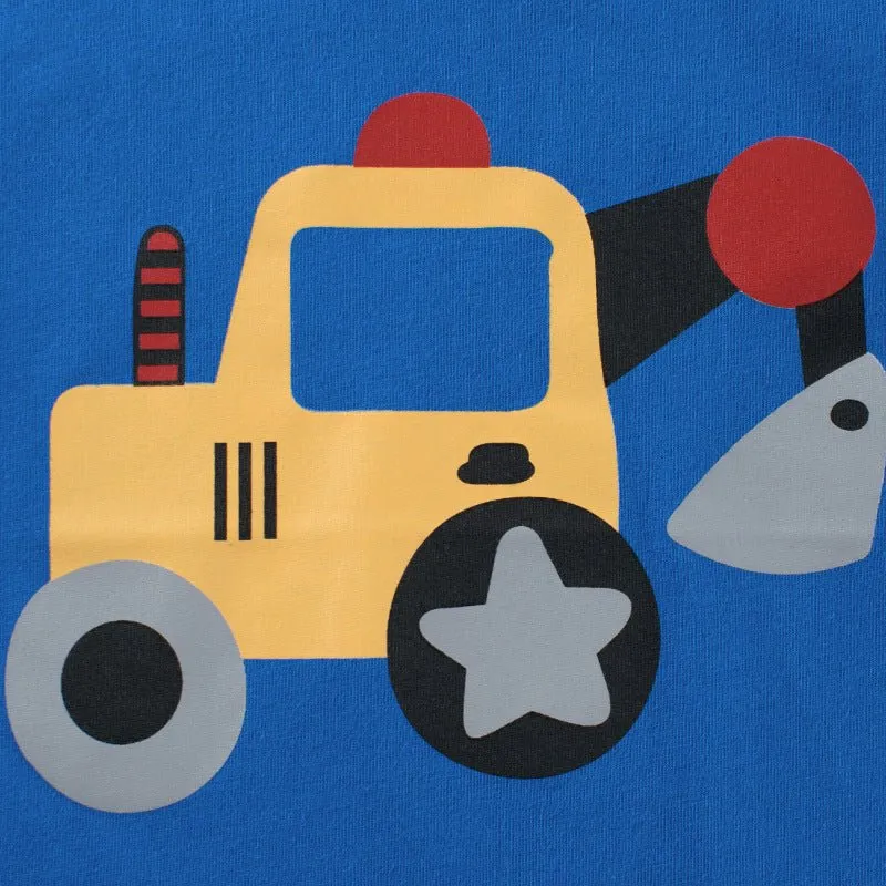 Toddler/Kid Boy's Excavator Print Design Short Sleeve Blue T-shirt