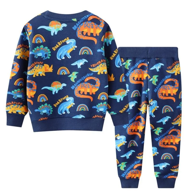 Toddler/Kid Boy's Full Dinosaur and Rainbow Print Sweatshirt and Pants Set