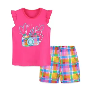 Toddler/Kid Girl's Camera Print Design Top with Shorts Set