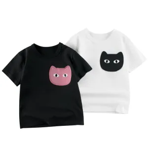 Toddler/Kid Girl's Cute Kitty Embroidery Design Tee (2 Colors)