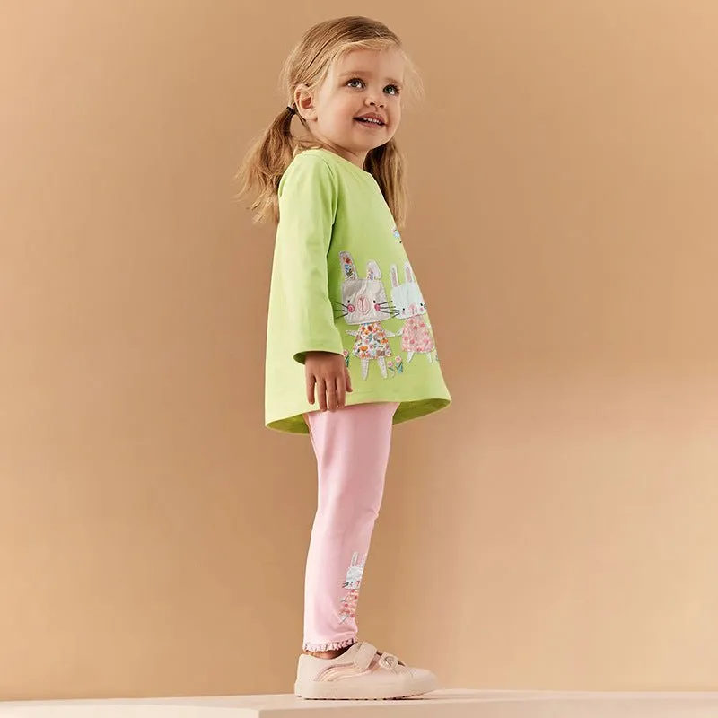 Toddler/Kid Girl's Long Sleeve Little Rabbits and Butterfly Embroidery Design T-shirt with Leggings Set