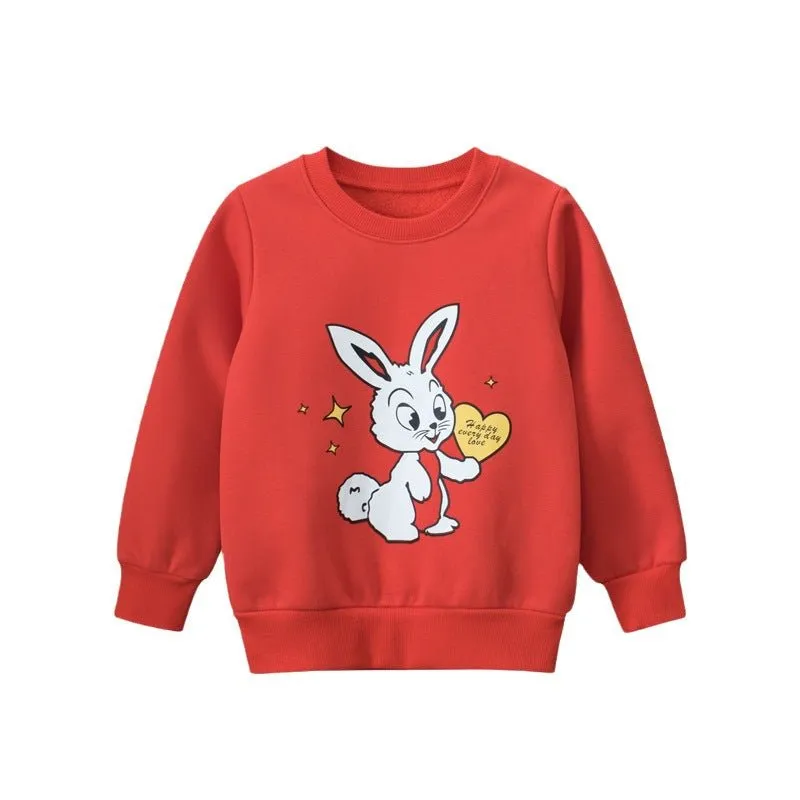 Toddler/Kid Girl's Red Sweatshirt with Bunny Print Design