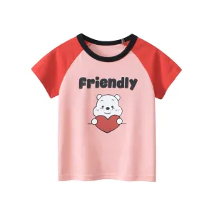 Toddler/Kid Girls Short Sleeve Friendly Bear Print Design Tee