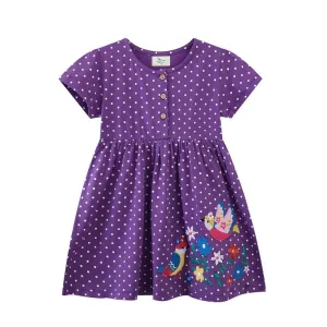 Toddler/Kid Girls Short Sleeve Purple Floral Bird Dress