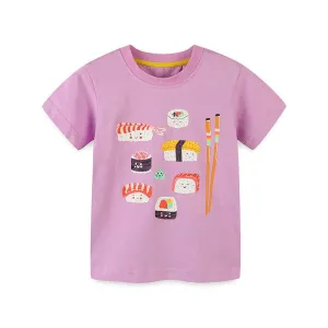 Toddler/Kid Girl's Short Sleeve Sushi Print Design T-Shirt