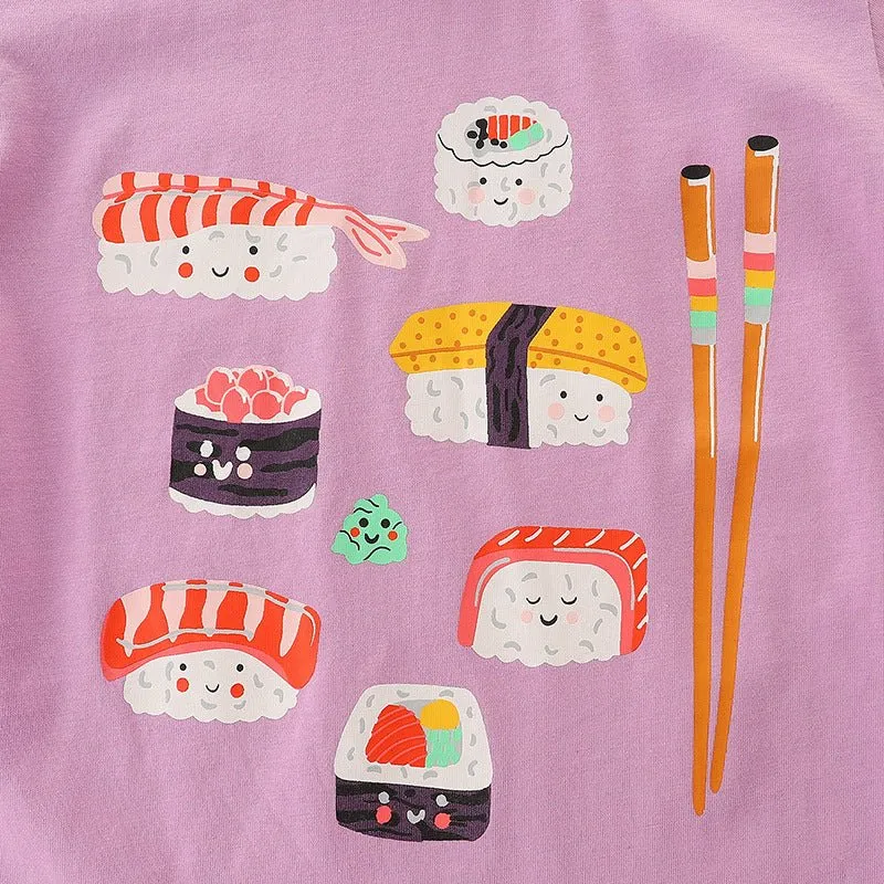 Toddler/Kid Girl's Short Sleeve Sushi Print Design T-Shirt