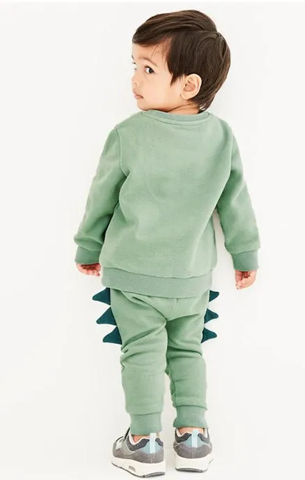 Toddler/Kid's Cartoon 3D Crocodile Green Sweatshirt and Pants Set