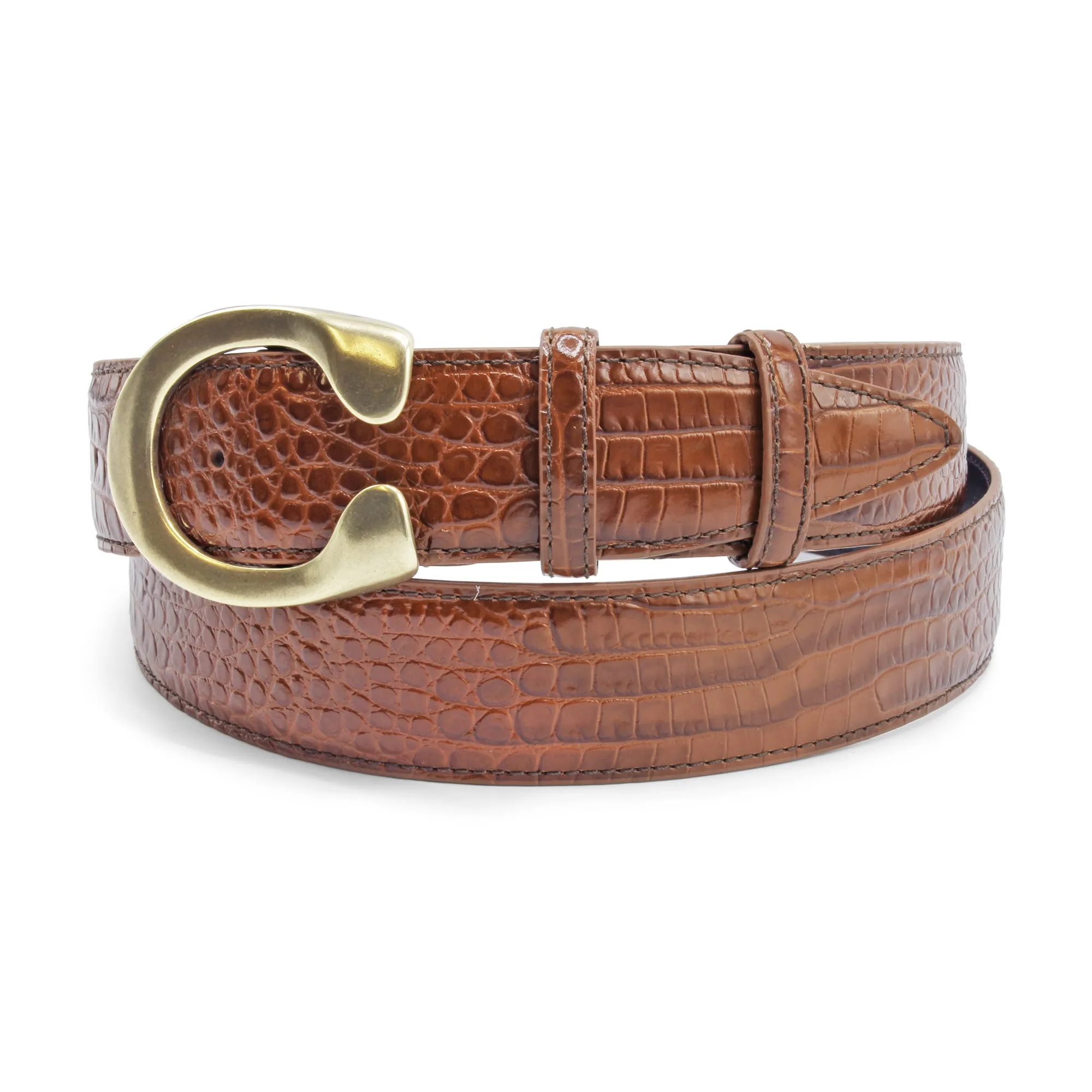 Toffee Brush Off Effect Mock Croc Flat C Belt