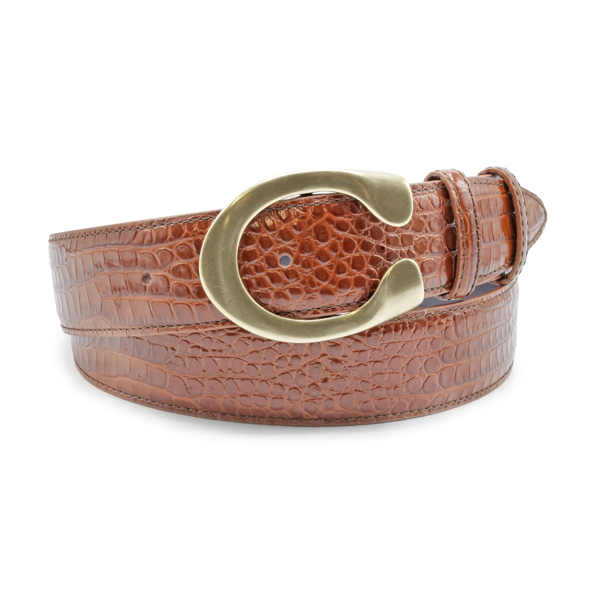 Toffee Brush Off Effect Mock Croc Flat C Belt