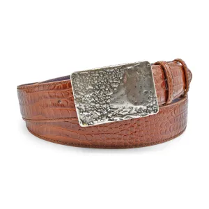 Toffee Brush Off Effect Mock Croc Molten Plate Belt