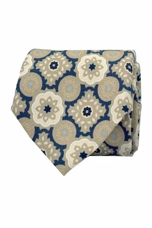 TOKYO - Blue & beige diamonds printed silk hand made tie