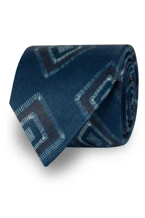 TOKYO - Blue medallion printed silk hand made tie