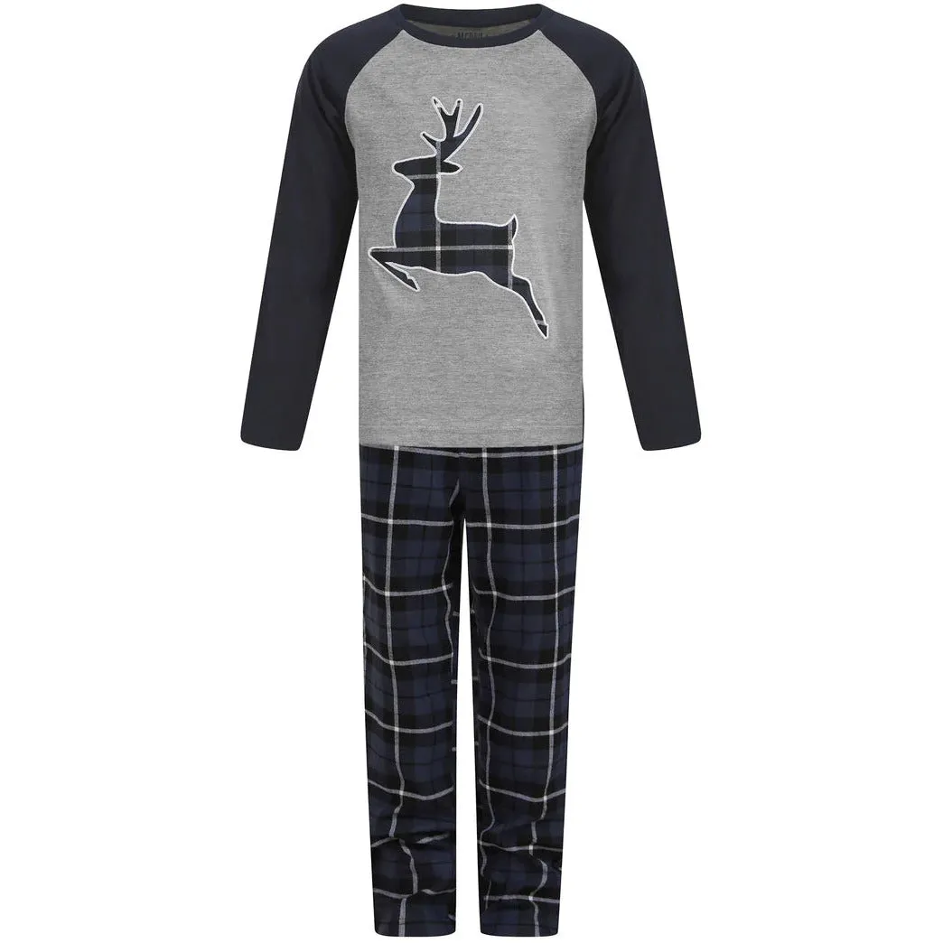 Tokyo Laundry Reindeer 2 Piece Boys Christmas Pyjama Set - Grey