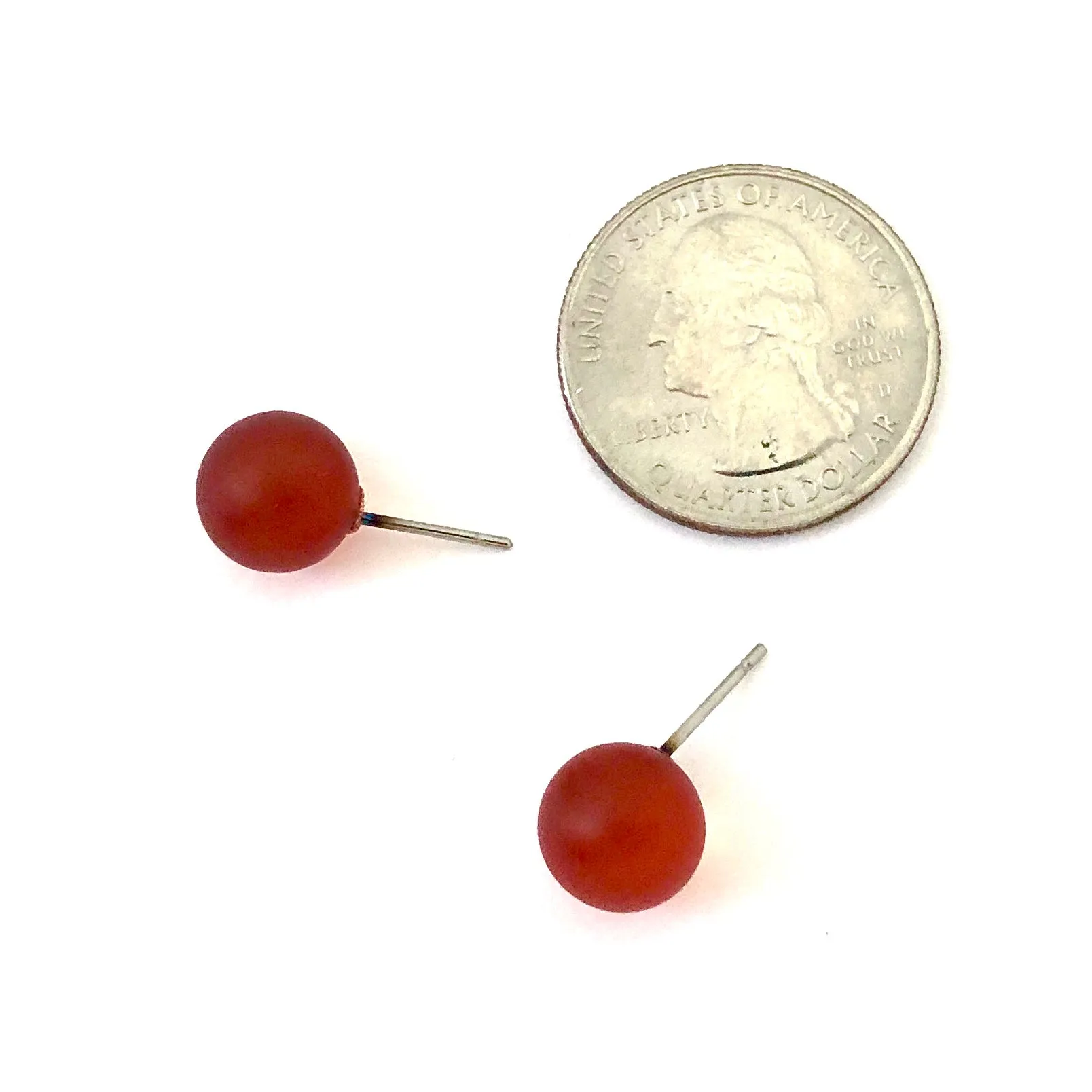 Tomato Red Frosted Petite Ball Stud Earrings