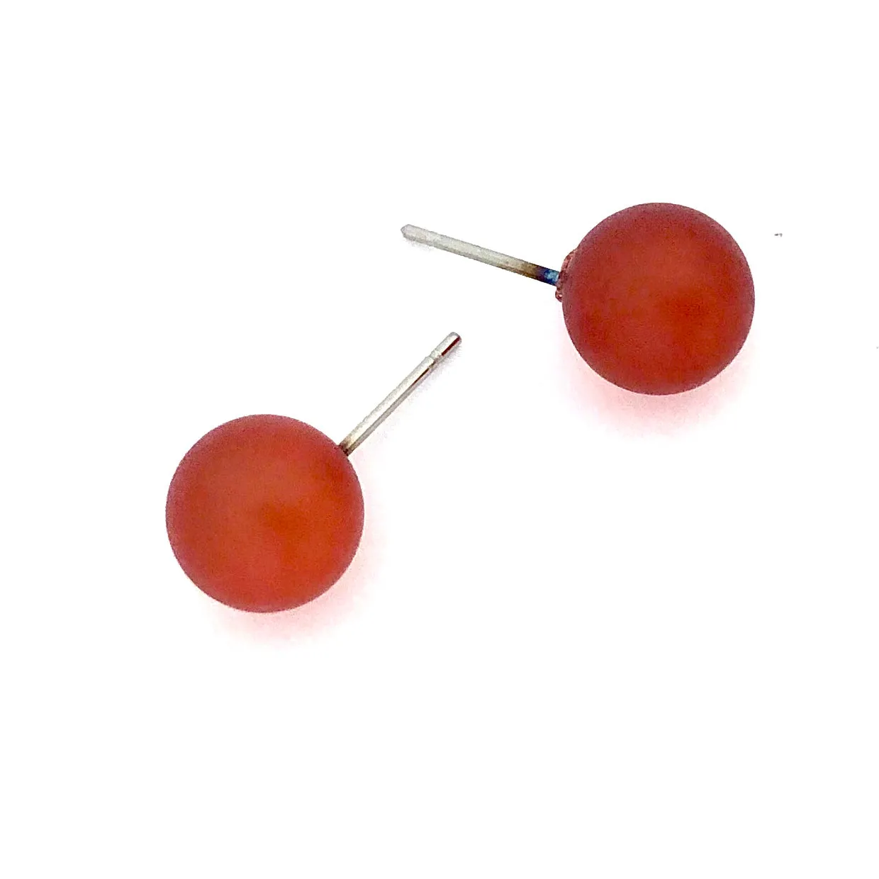 Tomato Red Frosted Petite Ball Stud Earrings