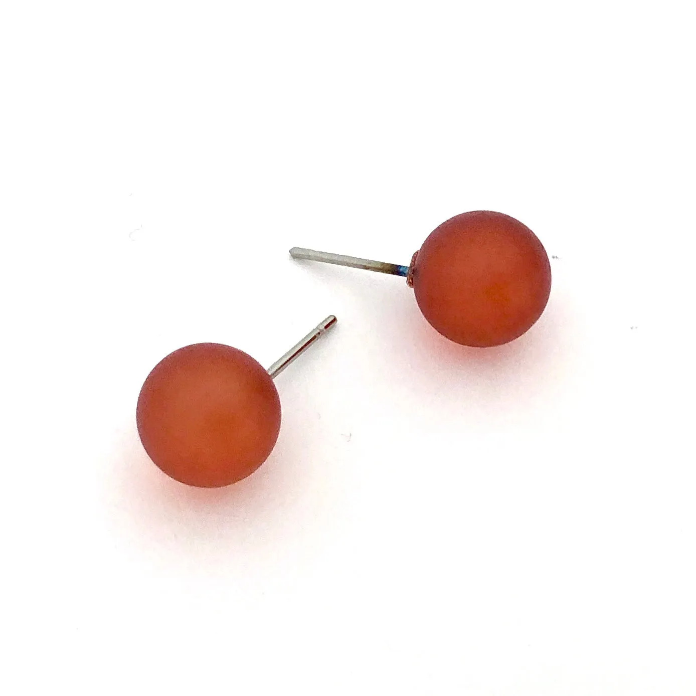 Tomato Red Frosted Petite Ball Stud Earrings