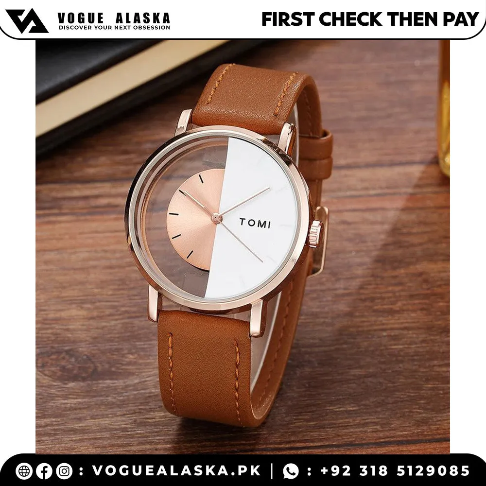 TOMI T-080 Transparent Design Leather Strap Men's Watch