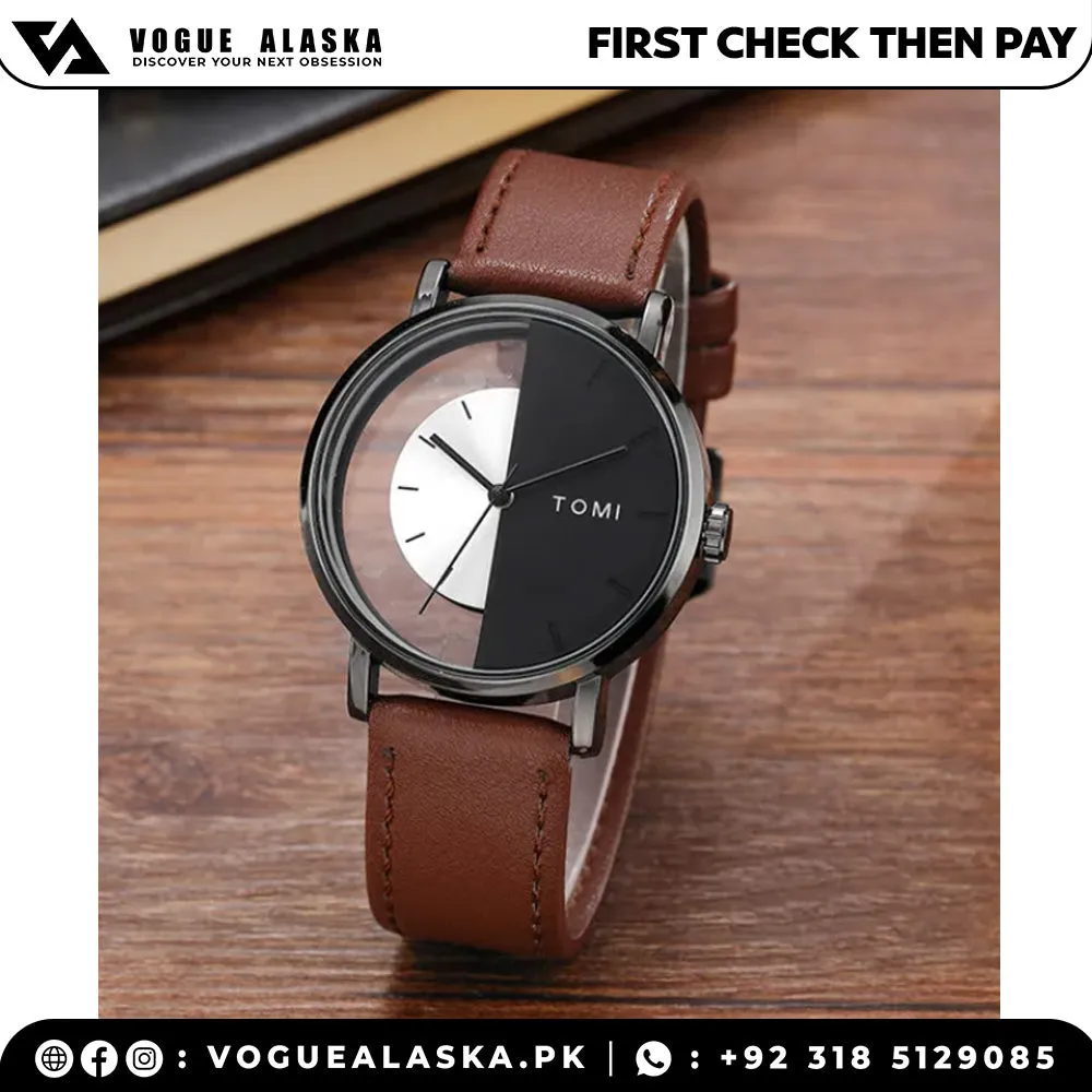 TOMI T-080 Transparent Design Leather Strap Men's Watch