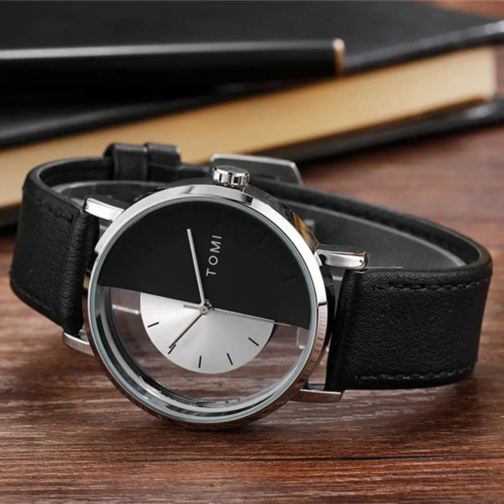 TOMI T-080 Transparent Design Leather Strap Men's Watch