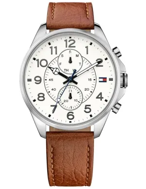 Tommy Hilfiger Dean Mens Watch - White Dial - Brown Strap - Day/Date - 50m