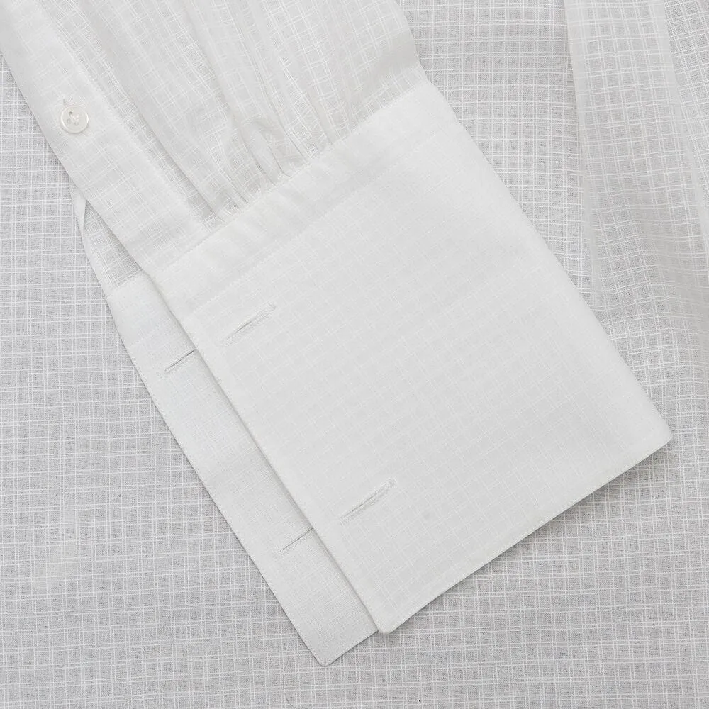 Tonal White Check Shirt With Pleated Bib Detail