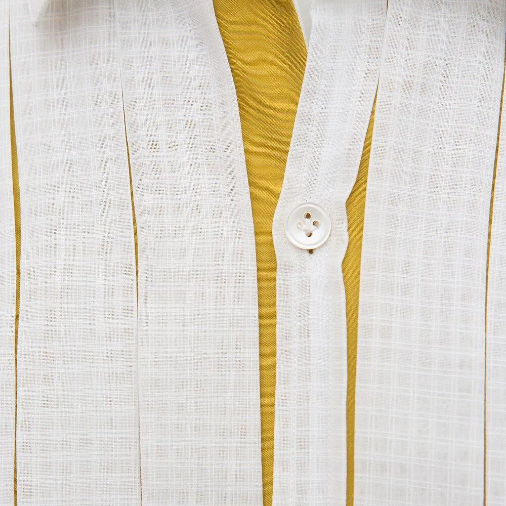 Tonal White Check Shirt With Pleated Bib Detail