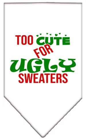 Too Cute For Ugly Sweaters Screen Print Bandana White Small