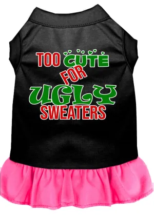 Too Cute For Ugly Sweaters Screen Print Dog Dress Black With Bright Pink Lg