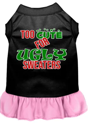 Too Cute For Ugly Sweaters Screen Print Dog Dress Black With Light Pink Med