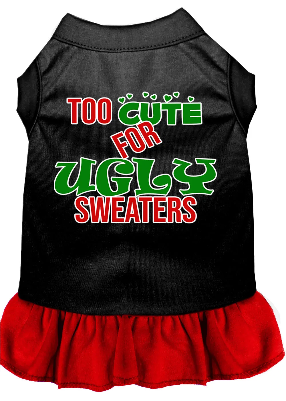 Too Cute For Ugly Sweaters Screen Print Dog Dress Black With Red Med