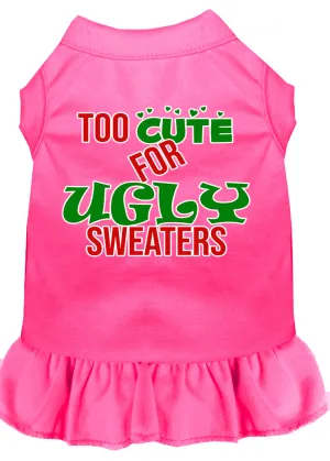 Too Cute For Ugly Sweaters Screen Print Dog Dress Bright Pink Med