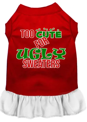 Too Cute For Ugly Sweaters Screen Print Dog Dress Red With White Sm