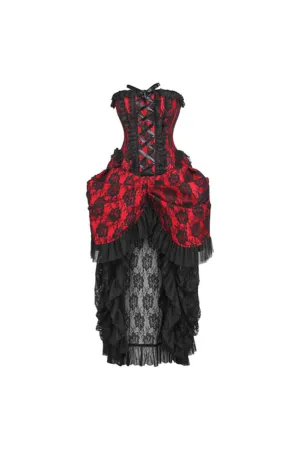 Top Drawer Steel Boned Red with Black Lace Bustle Corset Dress