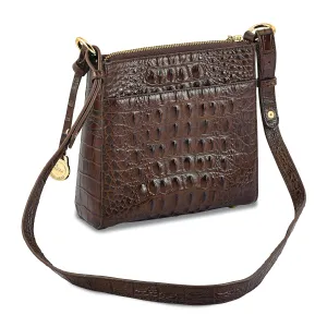 Top Grain Leather Croc Texture Brown Organizer Crossbody Bag