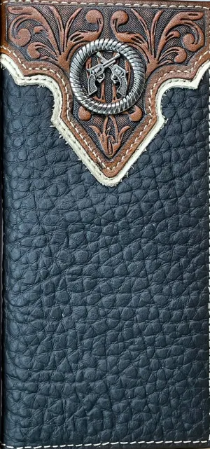 Top Notch Men's Black Floral Embossed Pistol Concho Wallet