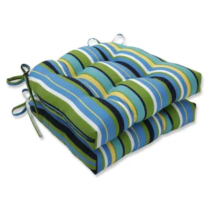 Topanga Stripe Lagoon Reversible Chair Pad (Set Of 2)